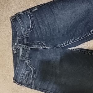 Silver Suki Surplus Mid Rise Flap Pocket Boot Jeans Sz 28/L30 Emb. Dark Wash